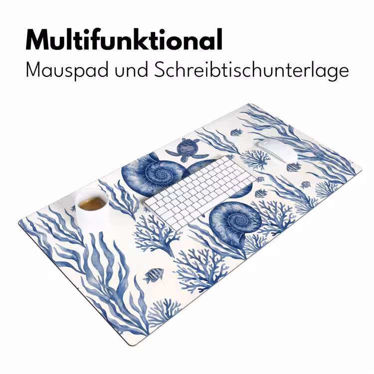 Schelp - Spiraal - Zeeleven - Aquarel - Blauw Muismat XXL klein -ysfeer4_duits
