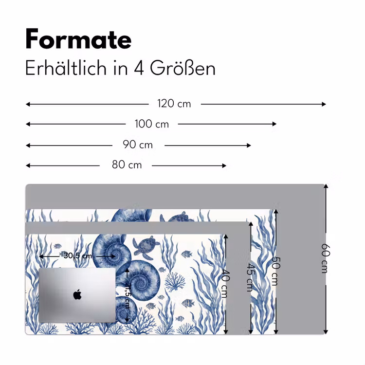 Schelp - Spiraal - Zeeleven - Aquarel - Blauw Muismat XXL klein -ysfeer5_duits