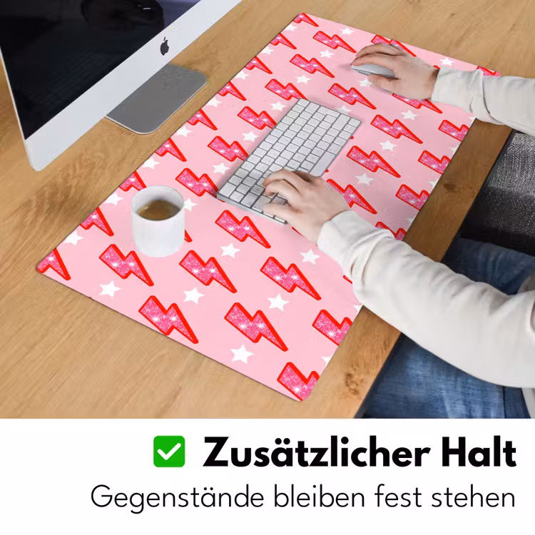 Patroon - Bliksem - Ster - Glitter - Roze Muismat XXL klein -ysfeer3_duits
