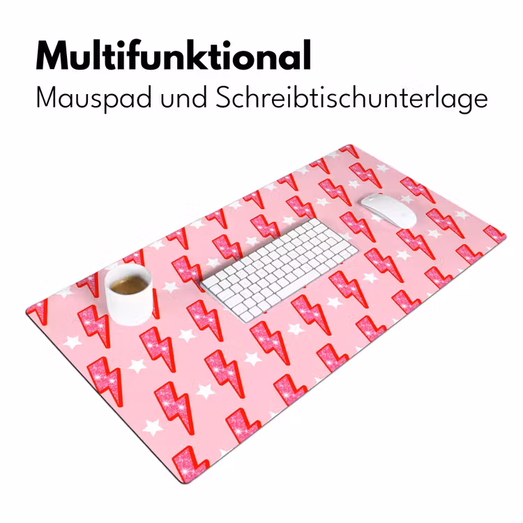 Patroon - Bliksem - Ster - Glitter - Roze Muismat XXL klein -ysfeer4_duits