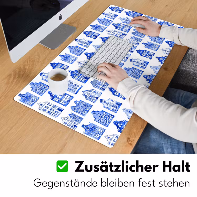 Patroon - Huizen - Blauw Muismat XXL klein 681 -ysfeer3_duits