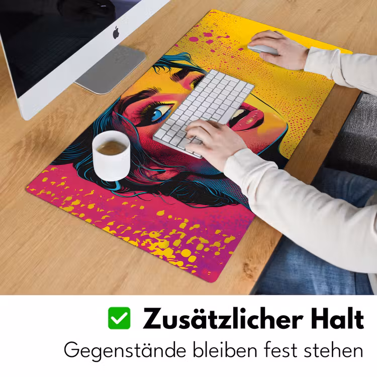 Close-up - Vrouwengezicht - Stippen - Geel Muismat XXL klein -ysfeer3_duits