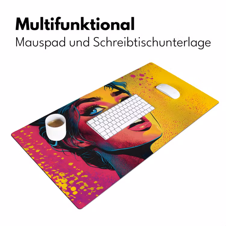 Close-up - Vrouwengezicht - Stippen - Geel Muismat XXL klein -ysfeer4_duits