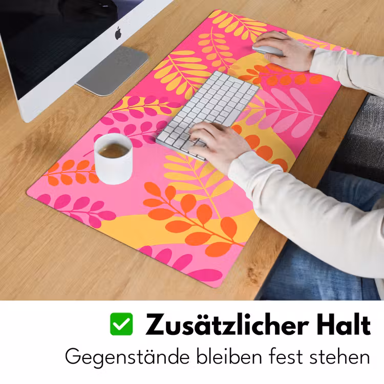 Schreibtischunterlage - Natur – Blätter – Abstrakt – Rosa – Gelb - Natuur - Bladeren - Abstract - Roze - Geel Muismat XXL klein