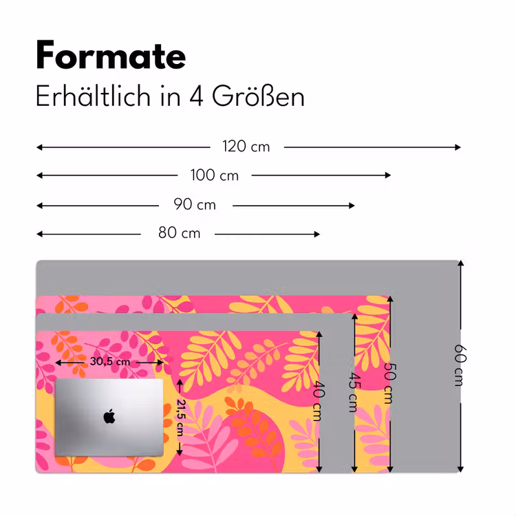 Schreibtischunterlage - Natur – Blätter – Abstrakt – Rosa – Gelb - Natuur - Bladeren - Abstract - Roze - Geel Muismat XXL klein