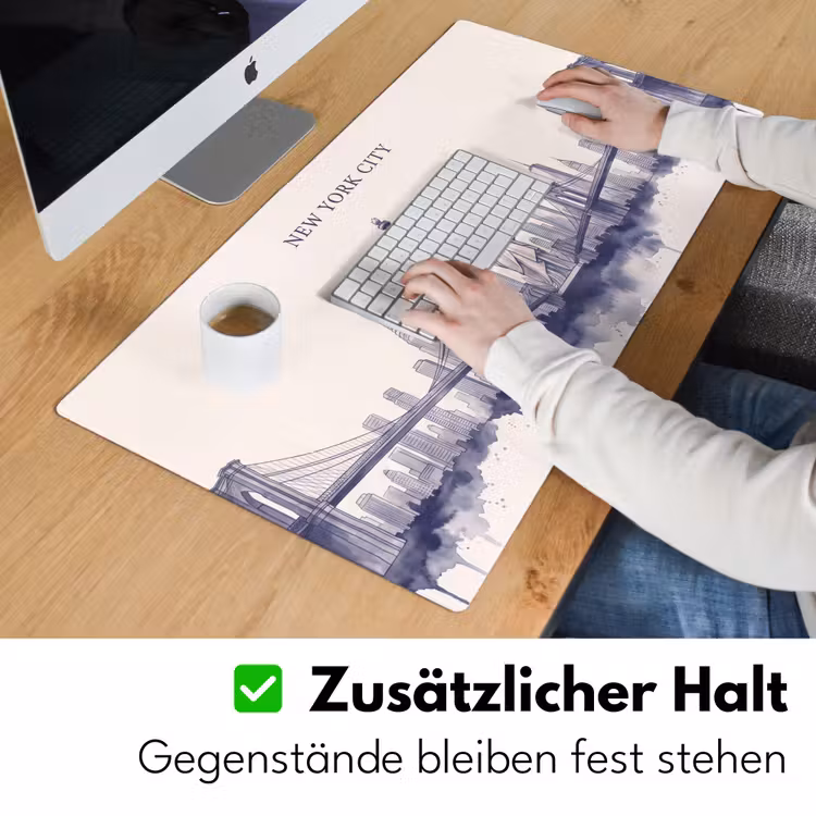 Schreibtischunterlage - New York – Freiheitsstatue – Skyline – Illustration – Blau - New York - Vrijheidsbeeld - Skyline - Illustratie - Blauw Muismat XXL klein
