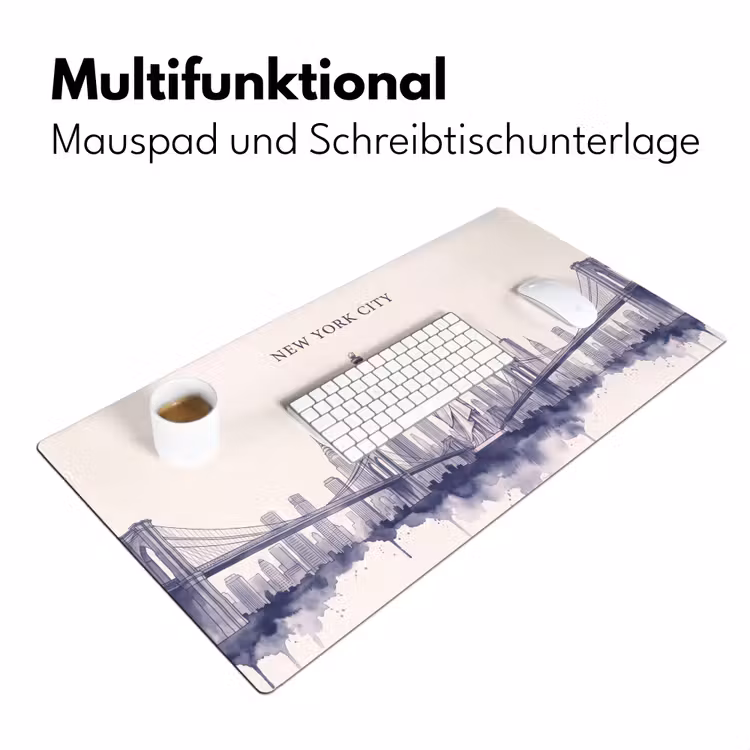 Schreibtischunterlage - New York – Freiheitsstatue – Skyline – Illustration – Blau - New York - Vrijheidsbeeld - Skyline - Illustratie - Blauw Muismat XXL klein