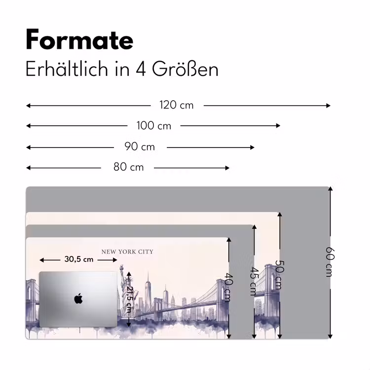 Schreibtischunterlage - New York – Freiheitsstatue – Skyline – Illustration – Blau - New York - Vrijheidsbeeld - Skyline - Illustratie - Blauw Muismat XXL klein