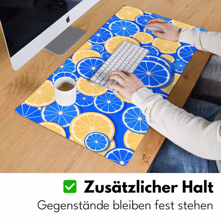 Schreibtischunterlage - Obst – Scheiben – Muster – Modern – Blau – Gelb - Fruit - Schijven - Patroon - Modern - Blauw - Geel Muismat XXL klein