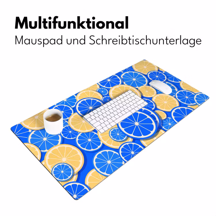 Schreibtischunterlage - Obst – Scheiben – Muster – Modern – Blau – Gelb - Fruit - Schijven - Patroon - Modern - Blauw - Geel Muismat XXL klein