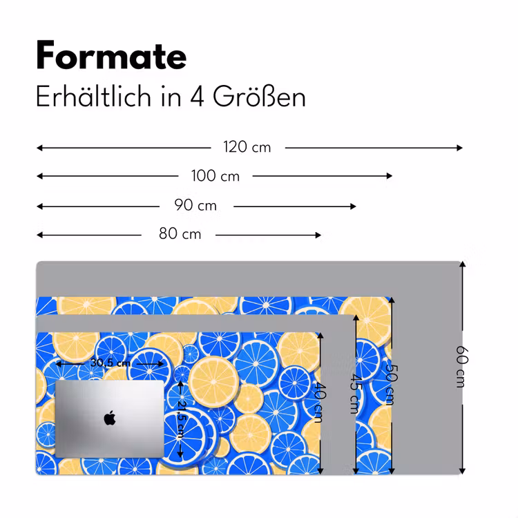 Schreibtischunterlage - Obst – Scheiben – Muster – Modern – Blau – Gelb - Fruit - Schijven - Patroon - Modern - Blauw - Geel Muismat XXL klein