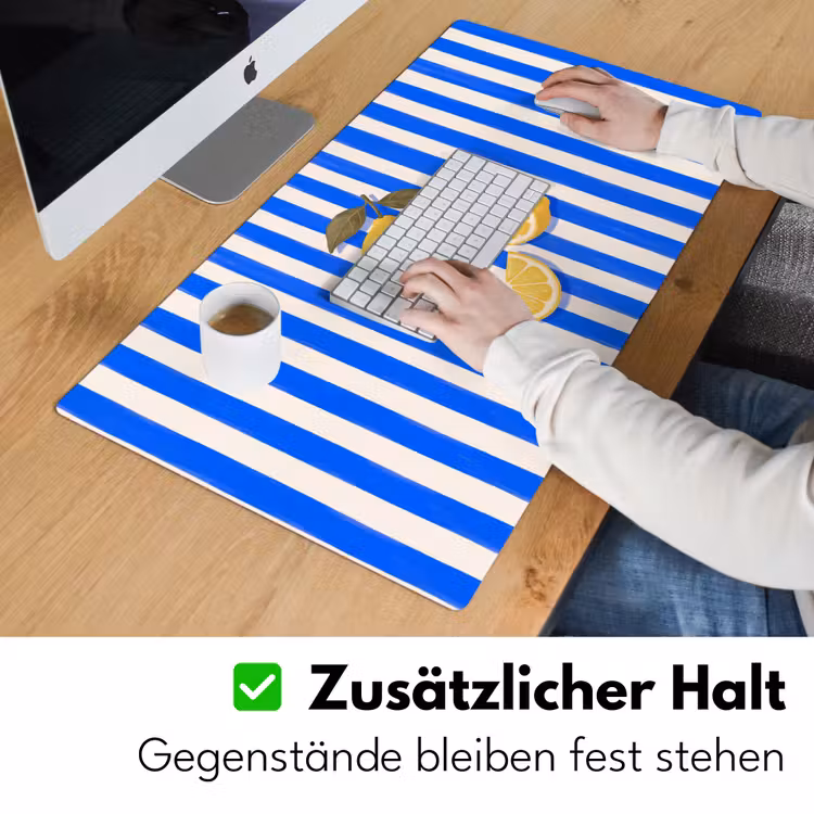 Schreibtischunterlage - Obst – Zitrone – Sommer – Gelb – Blau - Fruit - Citroen - Zomer - Geel - Blauw Muismat XXL klein
