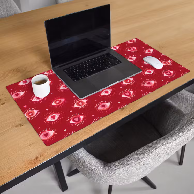 Ogen - Patroon - Roze - Donkerrood Muismat XXL klein 681 -sfeer1