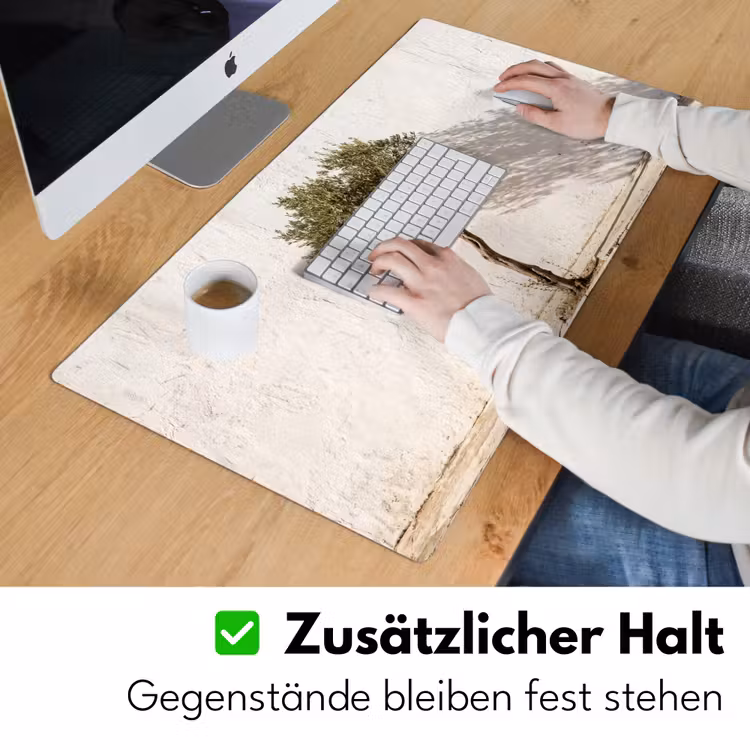 Schreibtischunterlage - Olivenbaum – Wand – weiß - Olijfboom - muur - wit Muismat XXL klein