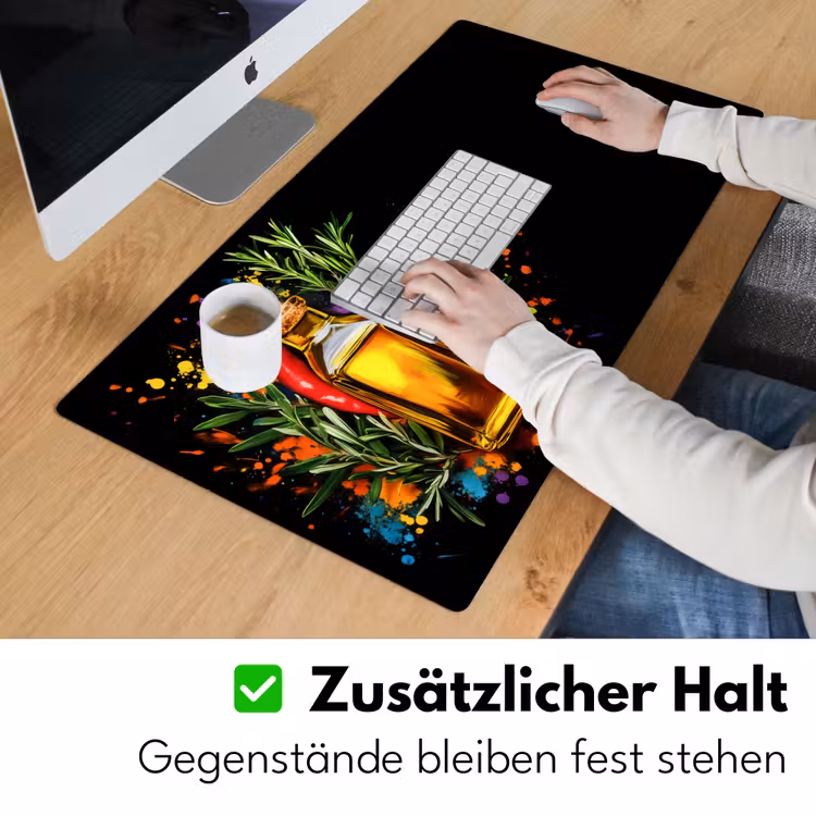 Olijfolie - Graffiti - Peper - Olijven - Modern Muismat XXL klein -ysfeer3_duits