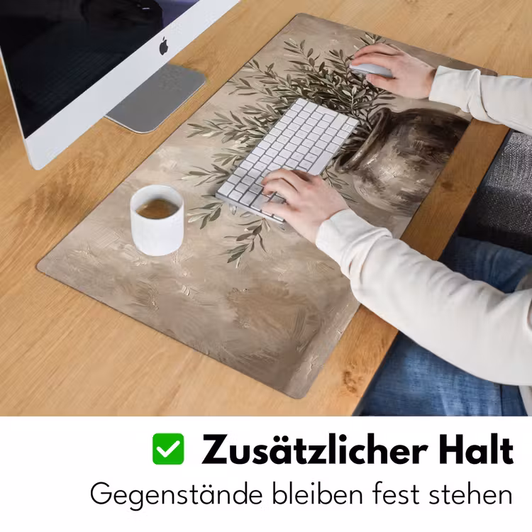 Olijfplant - Aardenpot - Abstract - Beige Muismat XXL klein -ysfeer3_duits