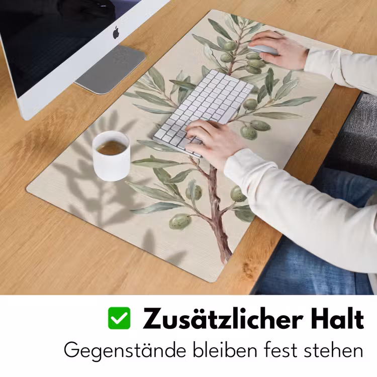 Olijftak - Bladeren - Natuur - Groen - Beige Muismat XXL klein -ysfeer3_duits