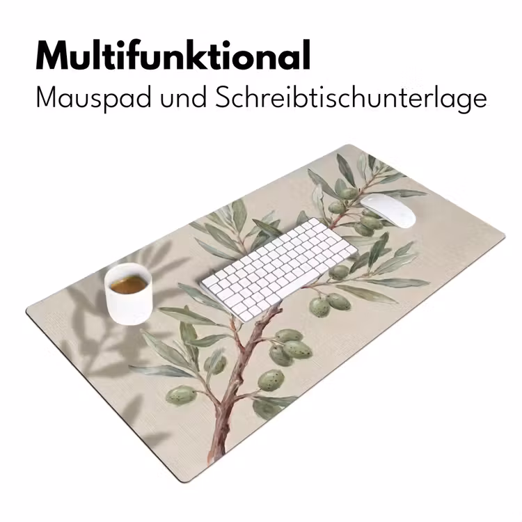Olijftak - Bladeren - Natuur - Groen - Beige Muismat XXL klein -ysfeer4_duits