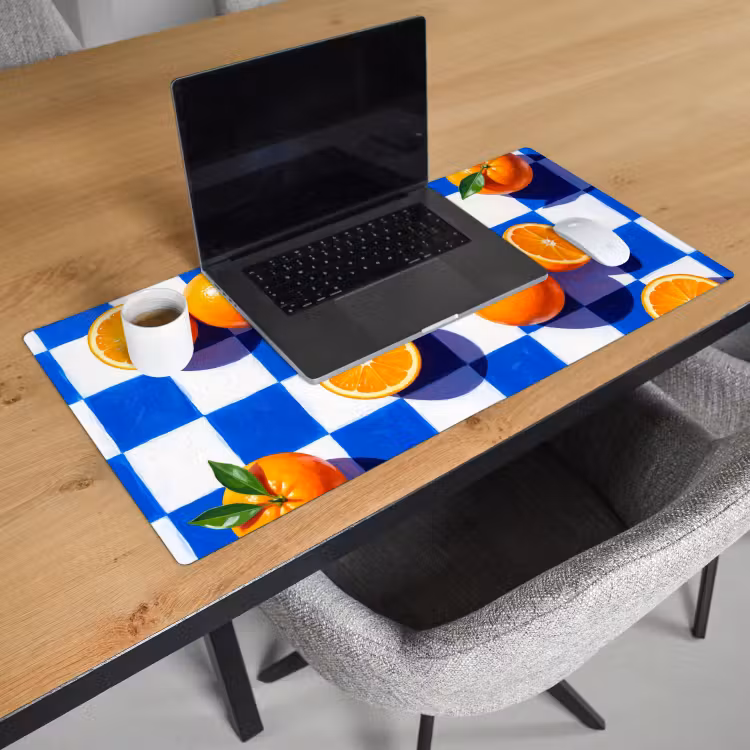 Schreibtischunterlage - Orange – Kariert – Essen - Sinaasappel - Geruit - Eten Muismat XXL klein