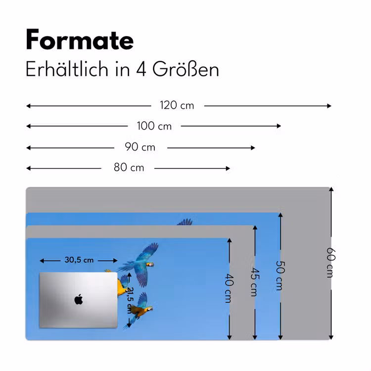 Papagaai - Vliegen - Blauw - Geel Muismat XXL klein -ysfeer5_duits