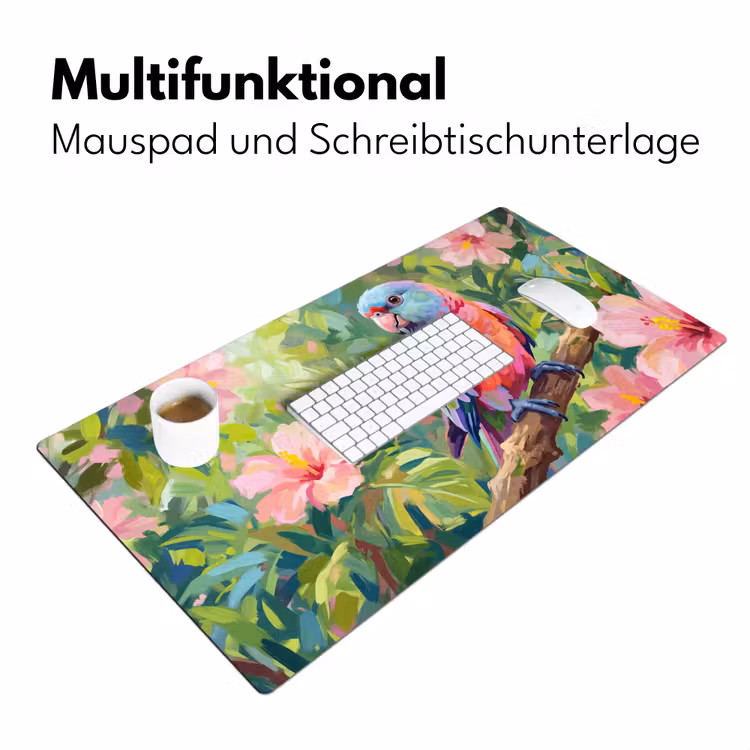 Papagaai - Hibiscusbloemen - Kleurrijk Muismat XXL klein -ysfeer4_duits
