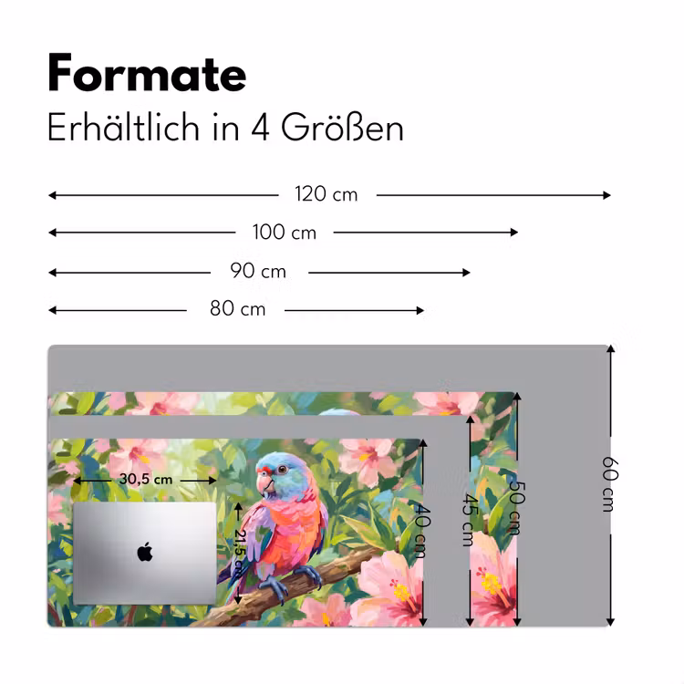 Papagaai - Hibiscusbloemen - Kleurrijk Muismat XXL klein -ysfeer5_duits