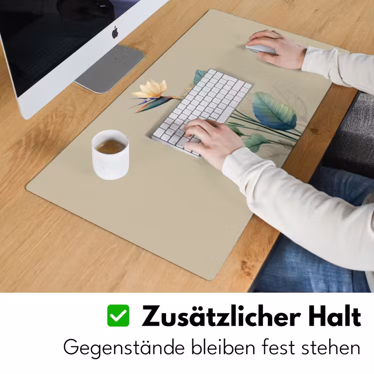 Paradijsvogelbloemen - Blauwgroene bladeren - Beige Muismat XXL klein -ysfeer3_duits