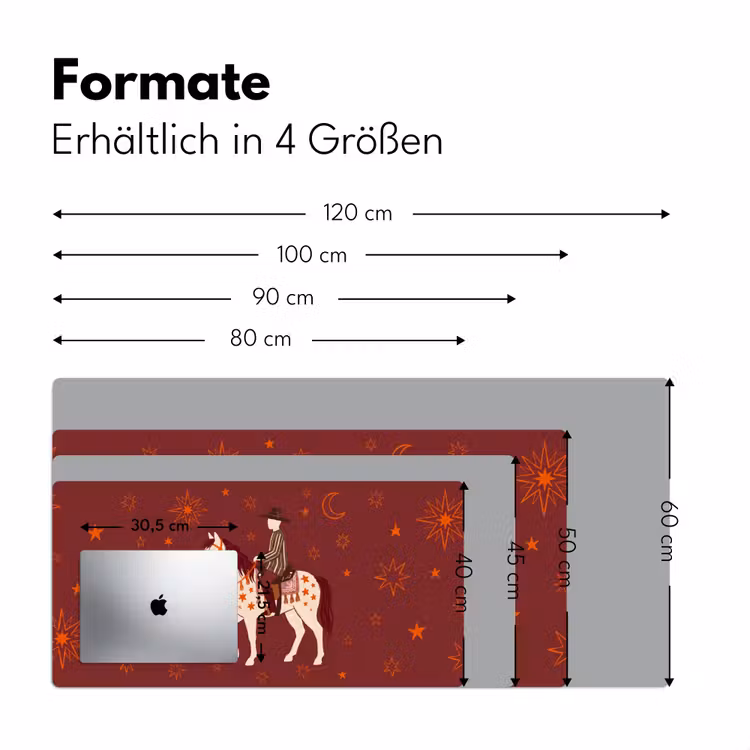 Schreibtischunterlage - Pferd – Reiter – Sterne – Nacht – Illustration - Paard - Ruiter - Sterren - Nacht - Illustratie Muismat XXL klein