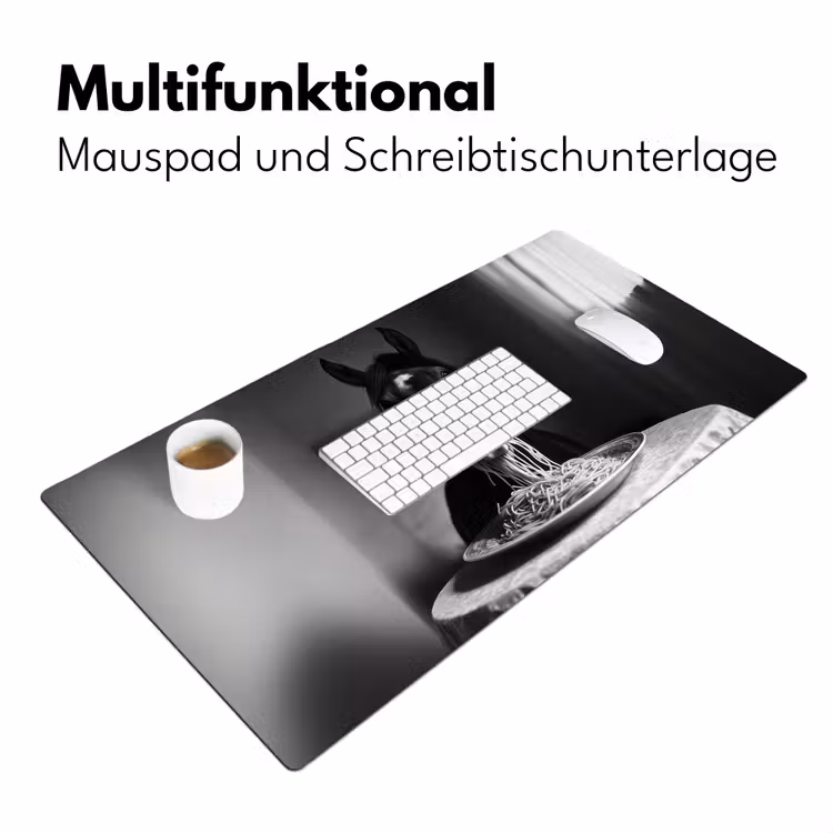 Paard - Bord - Pasta - Tafelkleed - Zwart Wit - Dieren Muismat XXL klein -ysfeer4_duits
