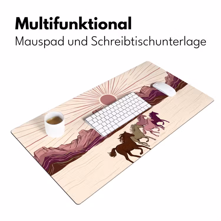 Schreibtischunterlage - Pferde – Im Galopp – Wüste – Natur – Abstrakt - Paarden - Rennend - Woestijn - Natuur - Abstract Muismat XXL klein