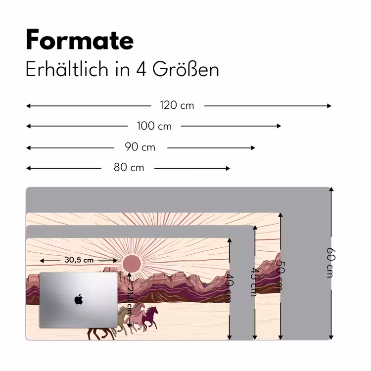 Schreibtischunterlage - Pferde – Im Galopp – Wüste – Natur – Abstrakt - Paarden - Rennend - Woestijn - Natuur - Abstract Muismat XXL klein