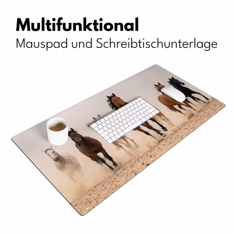 Kudde paarden - Stofwolk - Bruin - Zwart Muismat XXL klein -ysfeer4_duits
