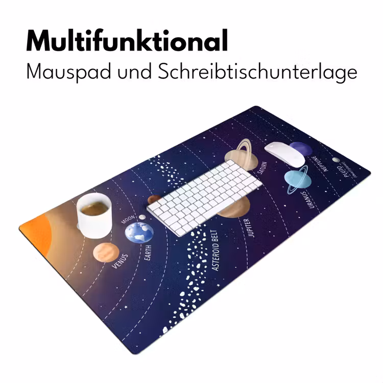 Planetenstelsel - Ruimte - Illustratie Muismat XXL klein -ysfeer4_duits