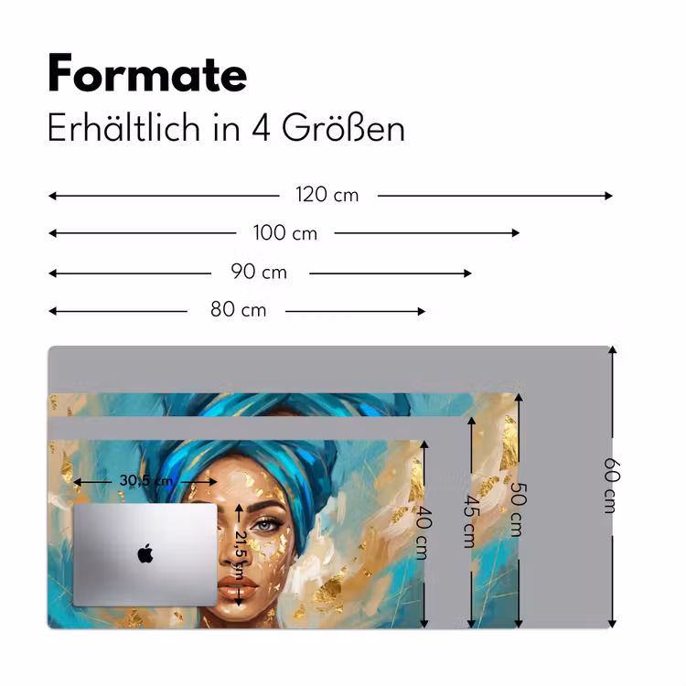 Portret - Vrouw - Schilderij - Blauw - Goud - Expressief Muismat XXL klein -ysfeer5_duits