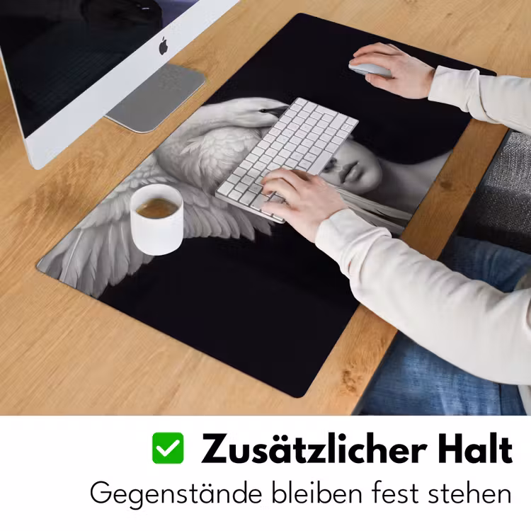 Portret - Zwaan - Zwart - Wit Muismat XXL klein -ysfeer3_duits