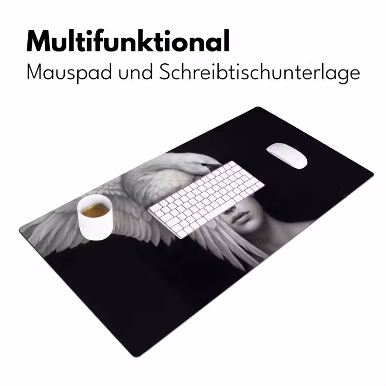 Portret - Zwaan - Zwart - Wit Muismat XXL klein -ysfeer4_duits