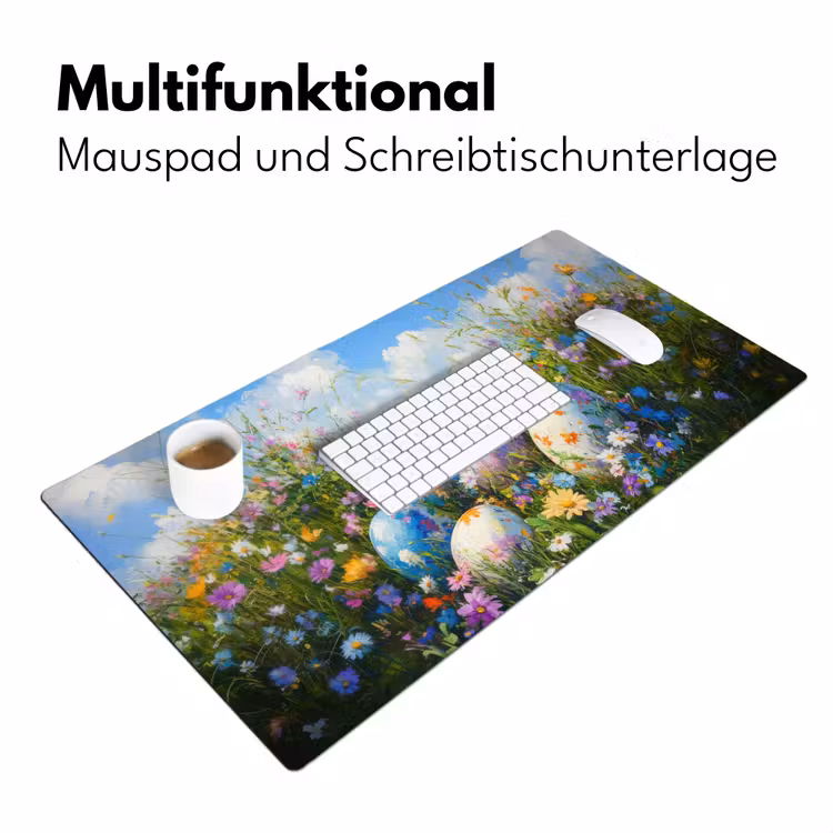 Grasveld - Eieren - Bloemen Muismat XXL klein -ysfeer4_duits