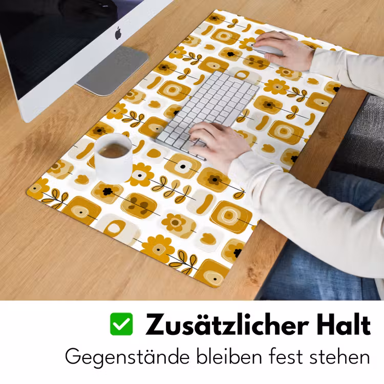 Retro - Abstract - Bloemen - Okergeel Muismat XXL klein 681 -ysfeer3_duits