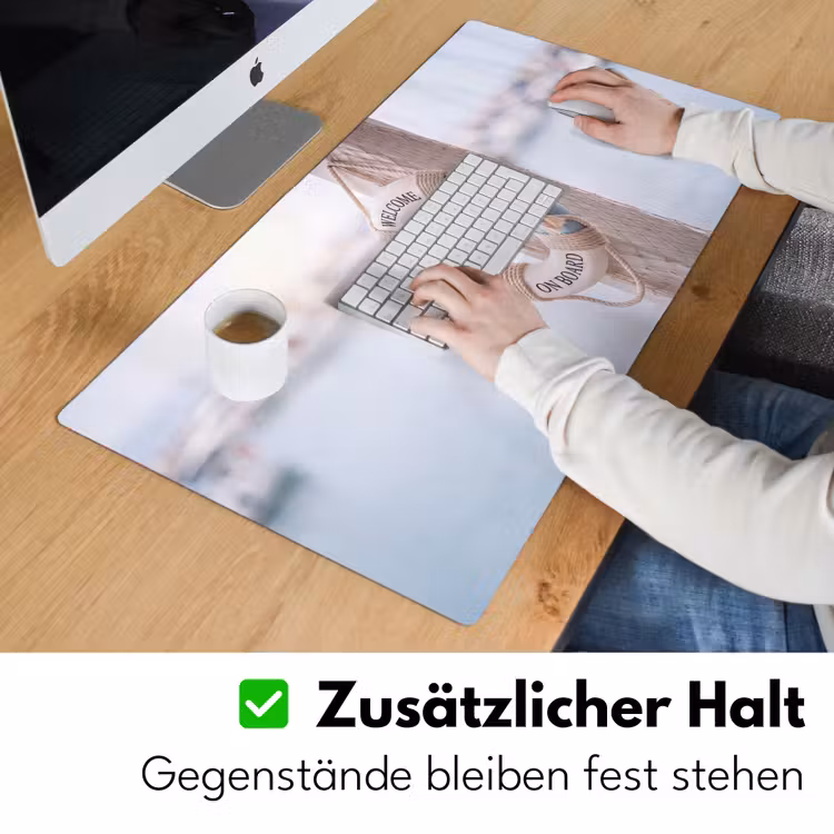 Schreibtischunterlage - Rettungsring – Maritime Artikel – Willkommen – Blau – Weiß - Reddingsboei - Maritiem - Welkom - Blauw - Wit Muismat XXL klein