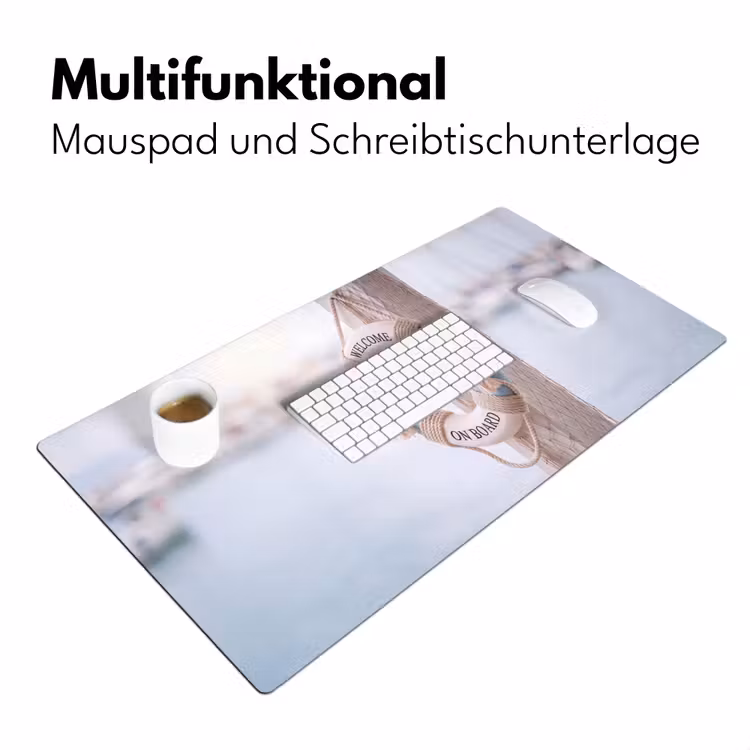 Schreibtischunterlage - Rettungsring – Maritime Artikel – Willkommen – Blau – Weiß - Reddingsboei - Maritiem - Welkom - Blauw - Wit Muismat XXL klein
