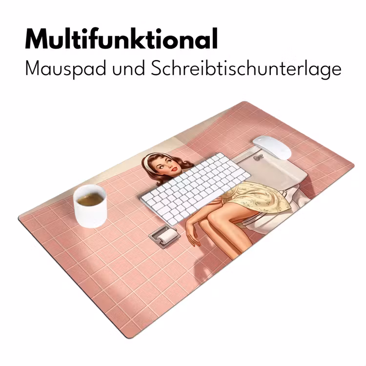 Roze - Retro - Vrouw Muismat XXL klein -ysfeer4_duits