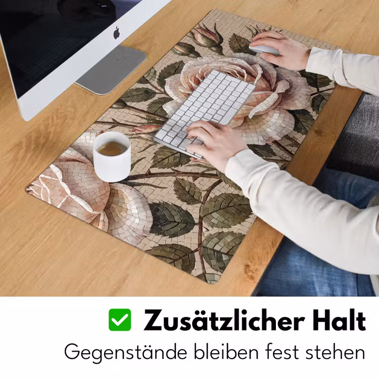 Roos - Mozaïek - Bloemen - Klassiek - Beige Muismat XXL klein -ysfeer3_duits