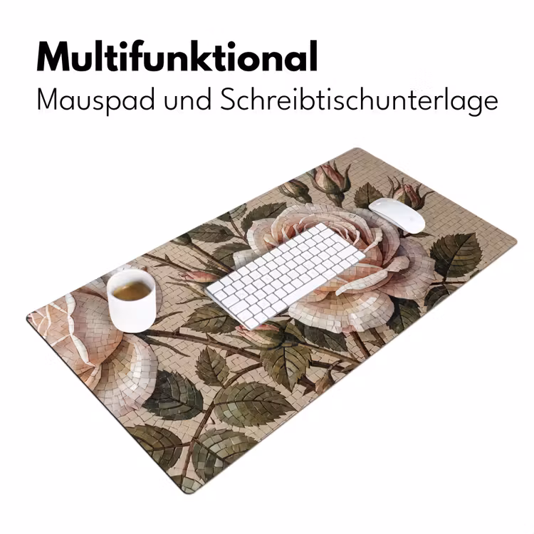 Roos - Mozaïek - Bloemen - Klassiek - Beige Muismat XXL klein -ysfeer4_duits