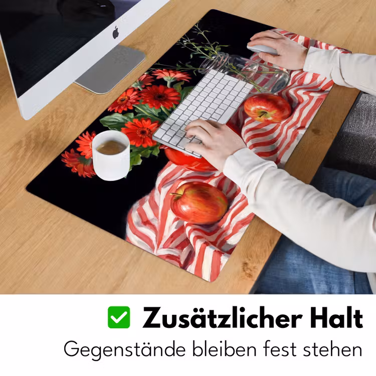 Schreibtischunterlage - Rote Blumen – Vase - Rode bloemen - Vaas Muismat XXL klein