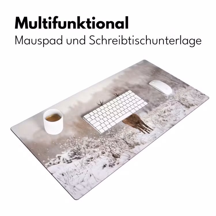 Edelhert - Bos - Sneeuw - Winter - Majestueus Muismat XXL klein -ysfeer4_duits