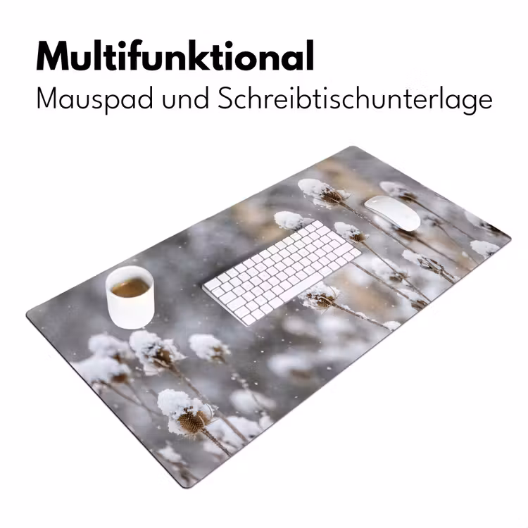 Roodborstje - Gedroogde bloem - Sneeuw - Winter - Vertederend Muismat XXL klein -ysfeer4_duits