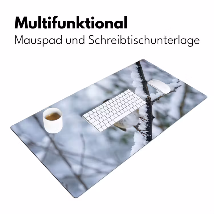 Roodborstje - Tak - Sneeuw - Winter - Levendig Muismat XXL klein -ysfeer4_duits