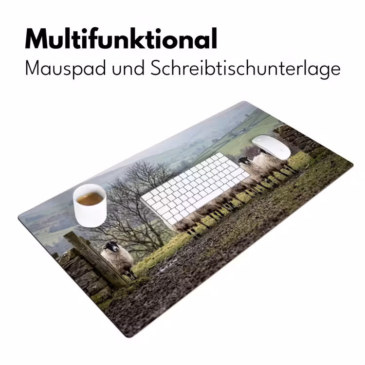 Schapen - Rij - Weide - Dieren - Platteland Muismat XXL klein -ysfeer4_duits