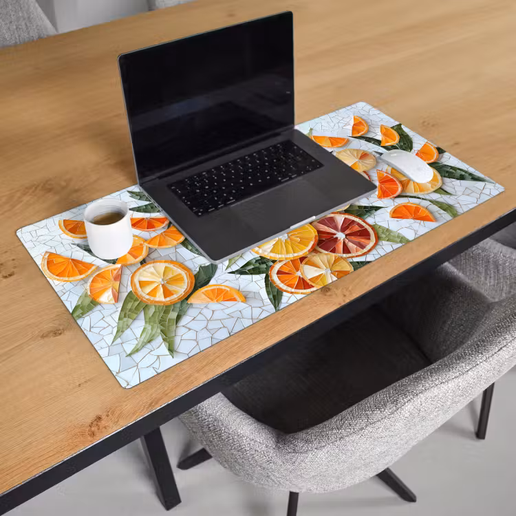 Schijfjes - Fruit - Oranje - Mozaïek Muismat XXL klein -sfeer1
