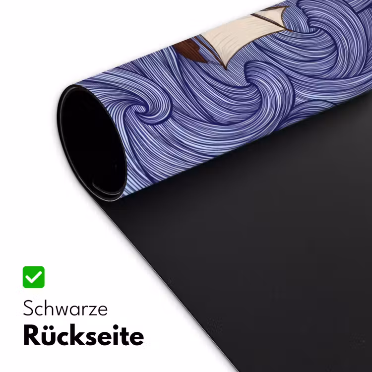 Schip - Golven - Zee - Illustratie - Blauw Muismat XXL klein -ysfeer2_duits